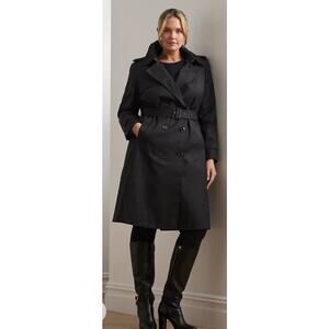 LAUREN Ralph Lauren Black Double Breasted Belted Trench Coat Women's Large